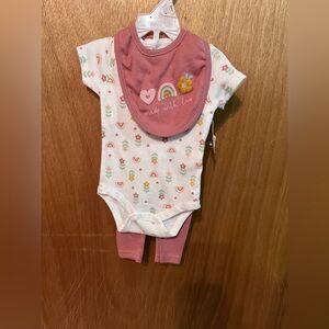 Floral and Rainbow Baby Onesie Set with Bib